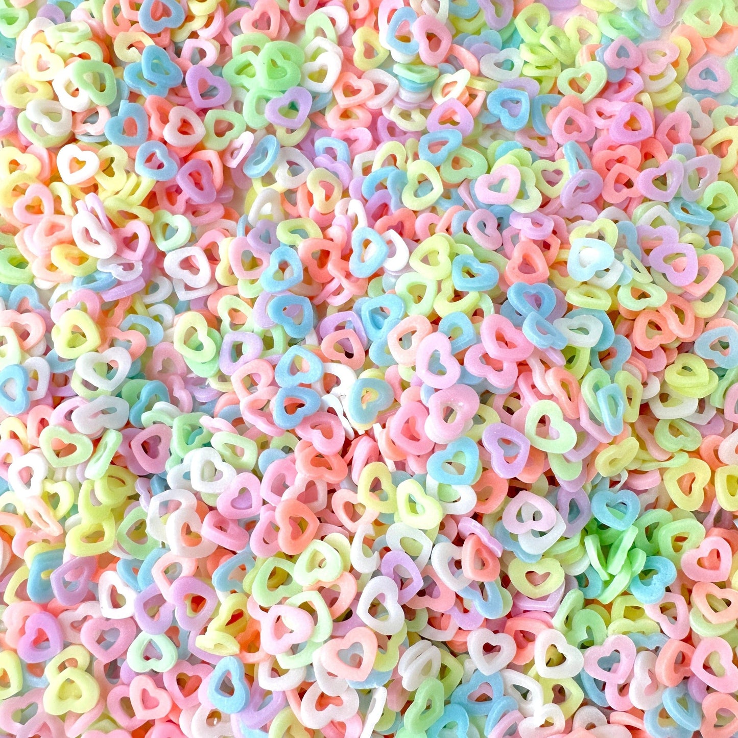 FAKE 8MM Glow-in-Dark Heart Cutout Polymer Clay Sprinkle Mix (NOT EDIBLE) D2-01