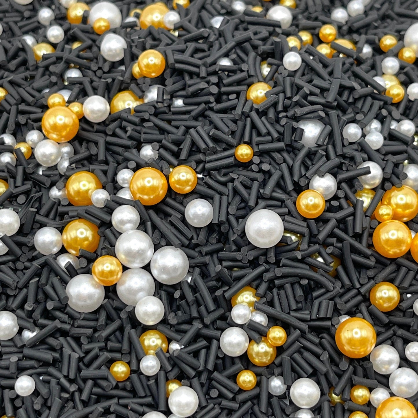 FAKE Black Gold Masquerade Pearl Polymer Clay Sprinkle Mix (NOT EDIBLE) D8-26