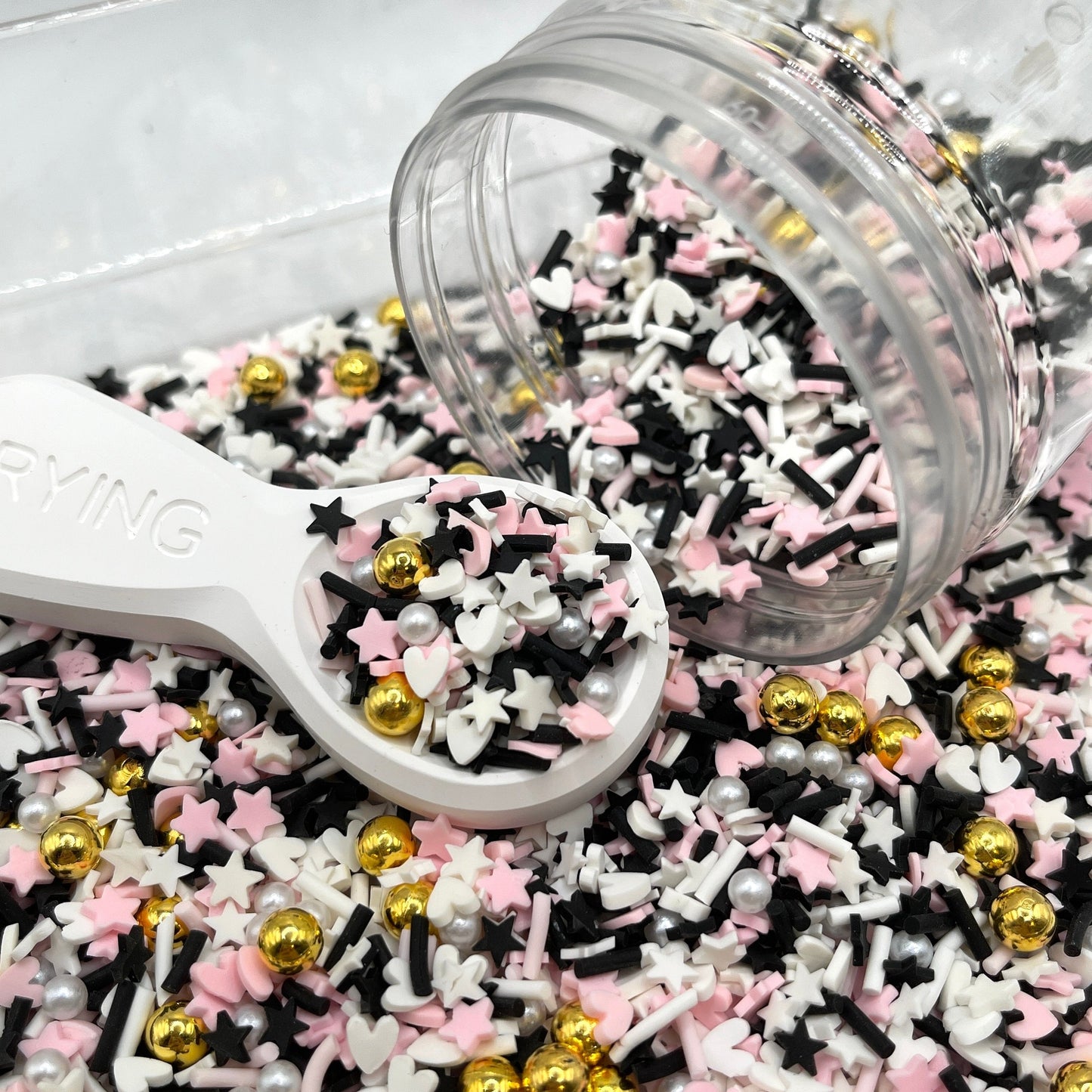 Black, White, Pink Heart Star Polymer Clay Sprinkle Mix (NOT EDIBLE) D4-28