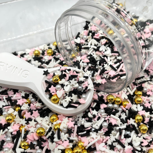 Black, White, Pink Heart Star Polymer Clay Sprinkle Mix (NOT EDIBLE) D4-28