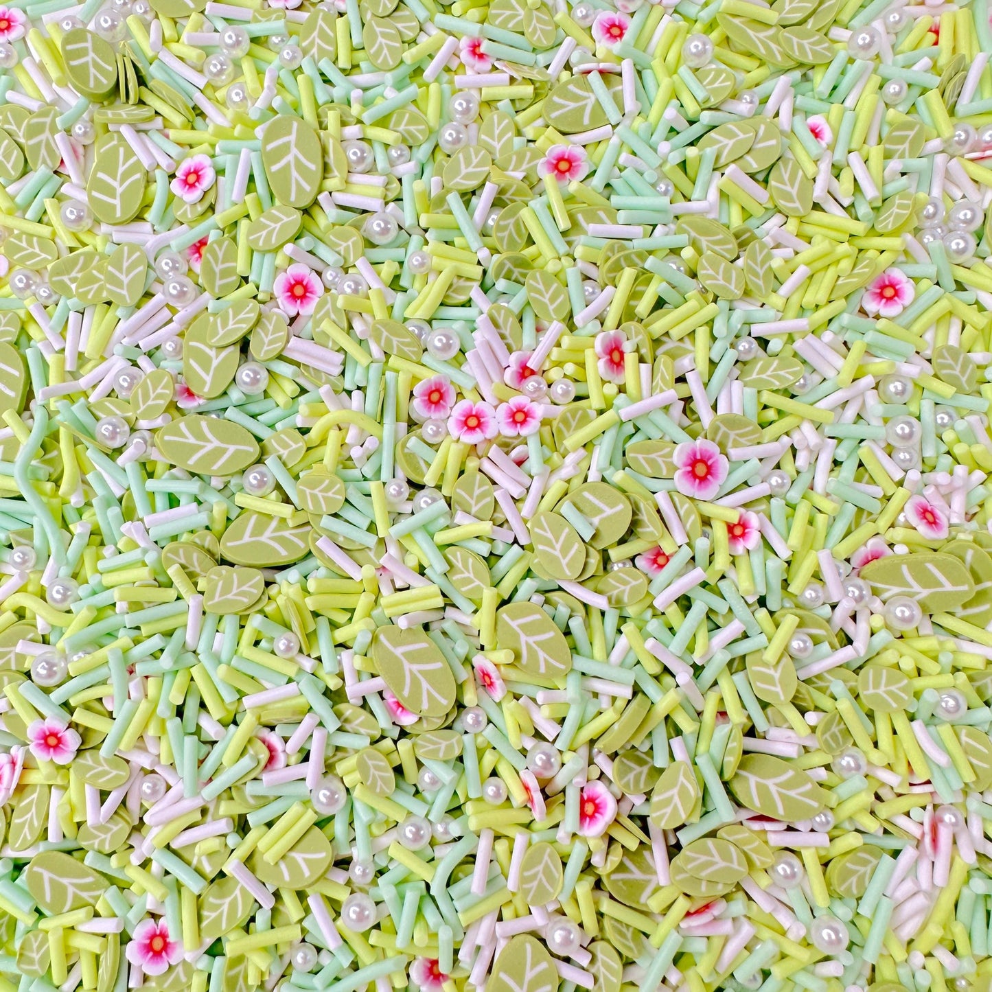 FAKE Green Flower Garden, Floral Polymer Clay Sprinkle Mix (NOT EDIBLE) D37-06