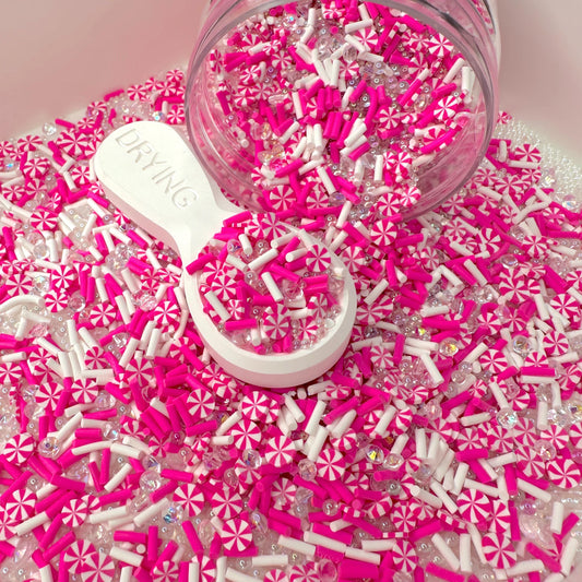 FAKE Hot Pink Peppermint with Rhinestones Polymer Clay Sprinkle Mix (NOT EDIBLE)