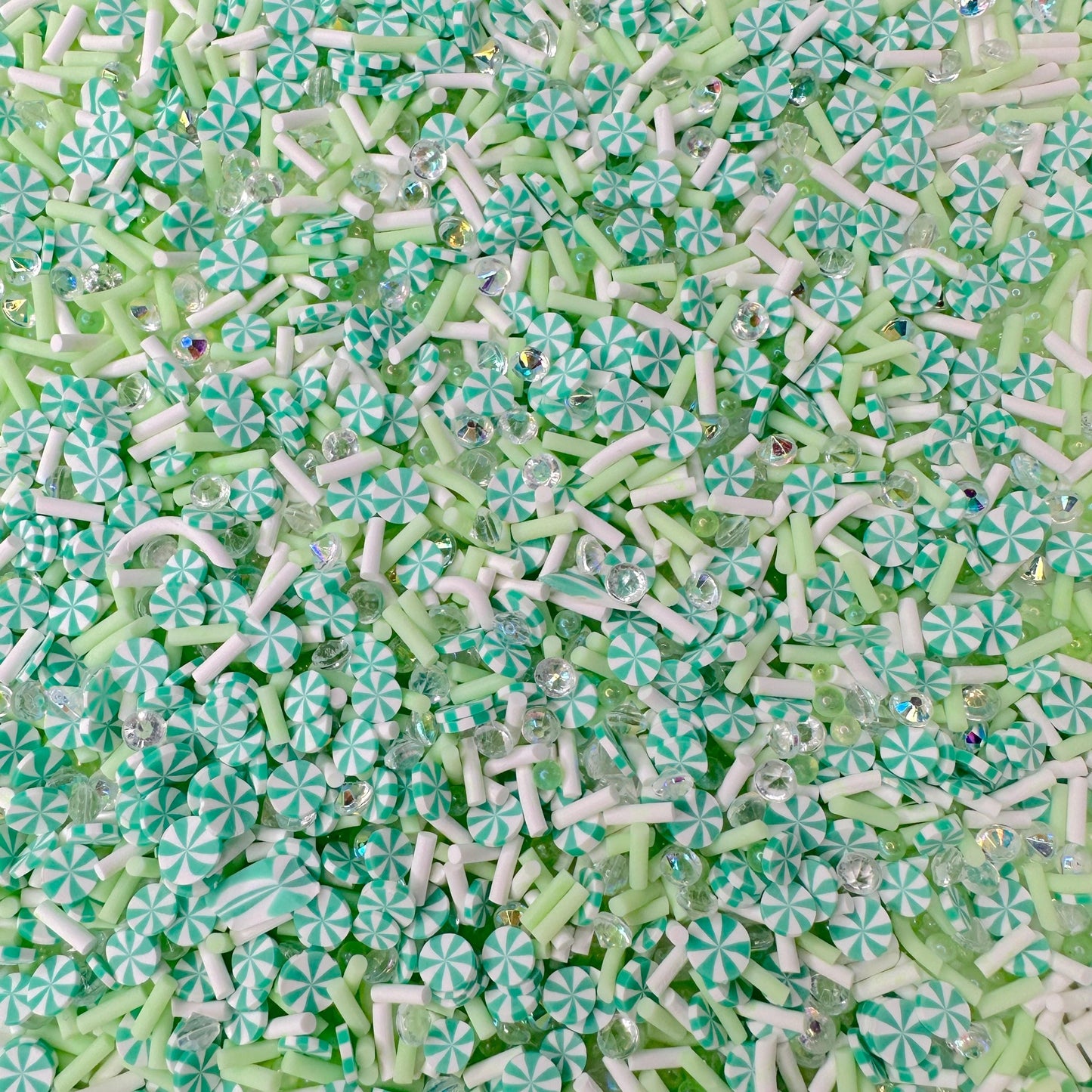 FAKE Light Green Peppermint Rhinestones Polymer Clay Sprinkle Mix (NOT EDIBLE)