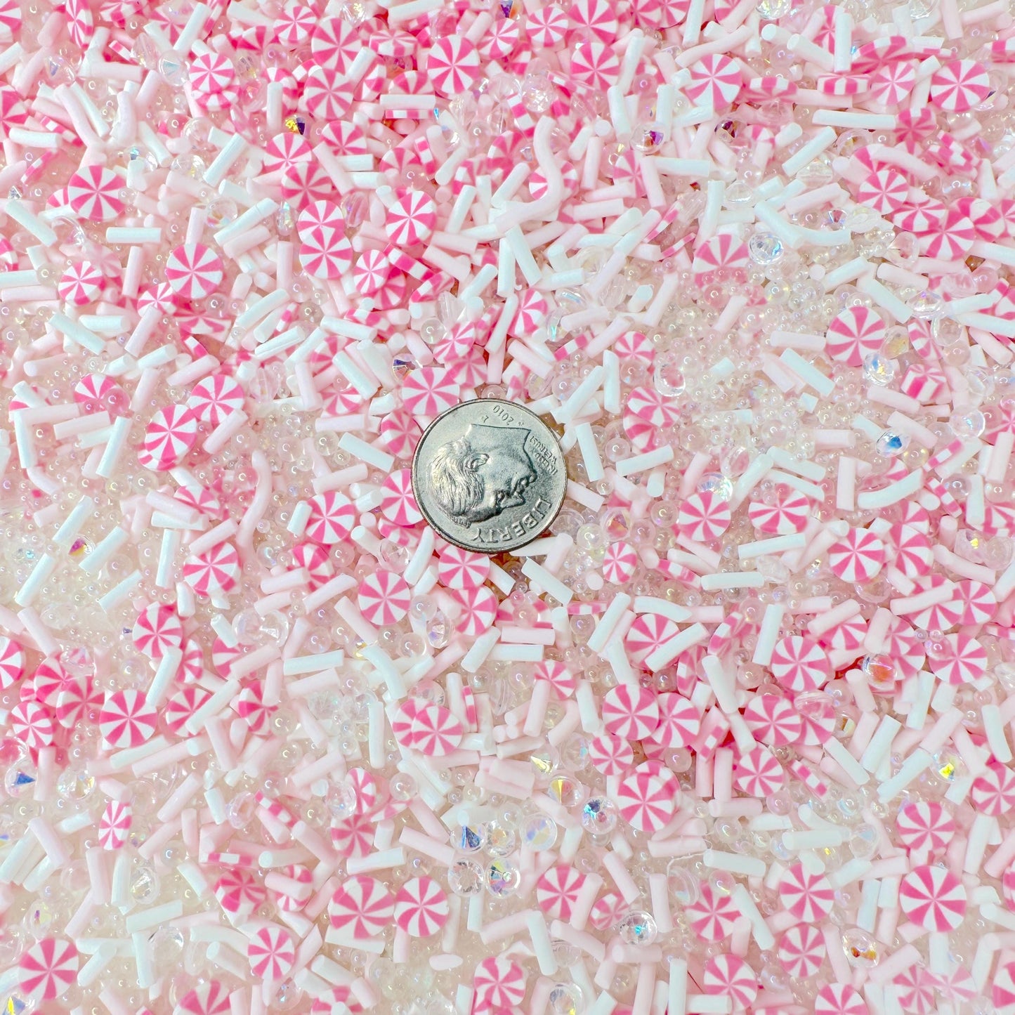 FAKE Pink Peppermint Rhinestones Polymer Clay Sprinkle Mix (NOT EDIBLE) D25-23