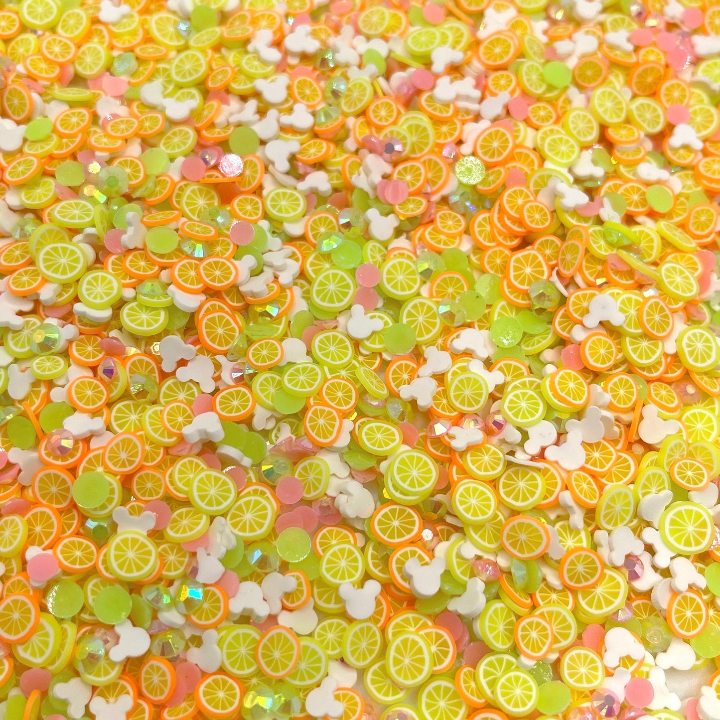 FAKE Neon Citrus Slice Mouse Head Polymer Clay Sprinkle Mix (NOT EDIBLE) D4-06