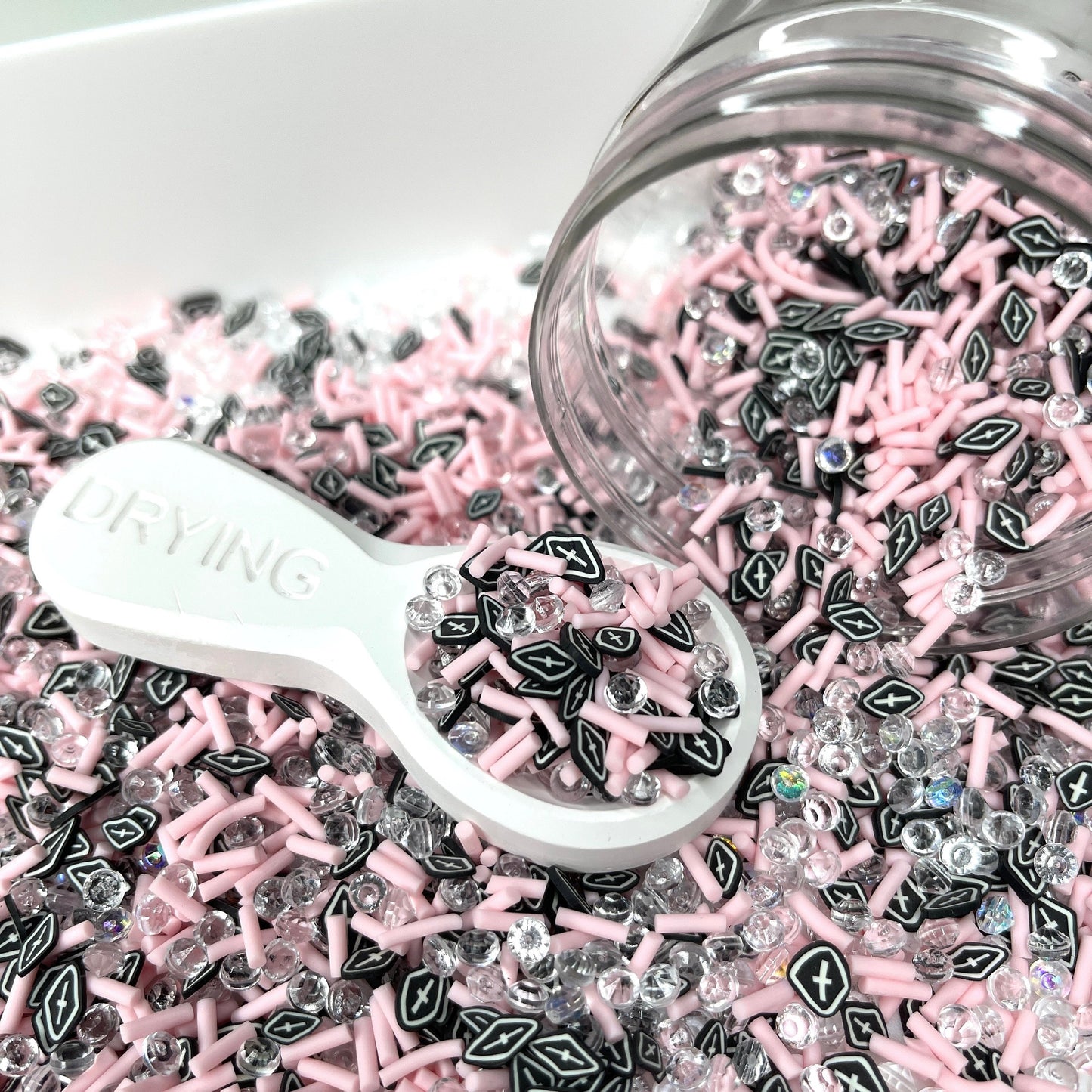 FAKE Pink Death w/Coffin Polymer Clay Sprinkle Rhinestone Mix (NOT EDIBLE)D9-10