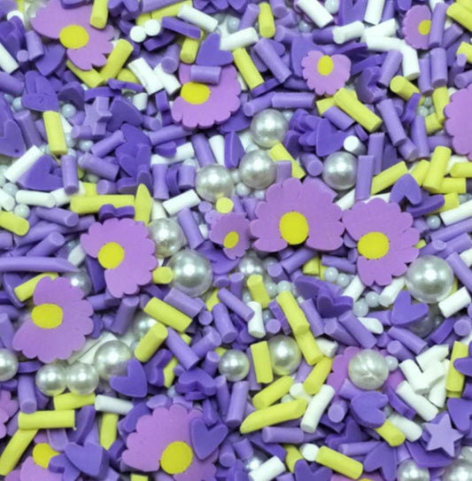 FAKE Purple Flower Pearls, Floral Polymer Clay Sprinkle Mix (NOT EDIBLE) D5-19