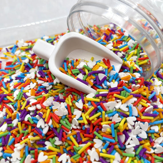 FAKE Rainbow Sprinkles White Hearts Polymer Clay Sprinkle Mix (NOT EDIBLE) D8-18