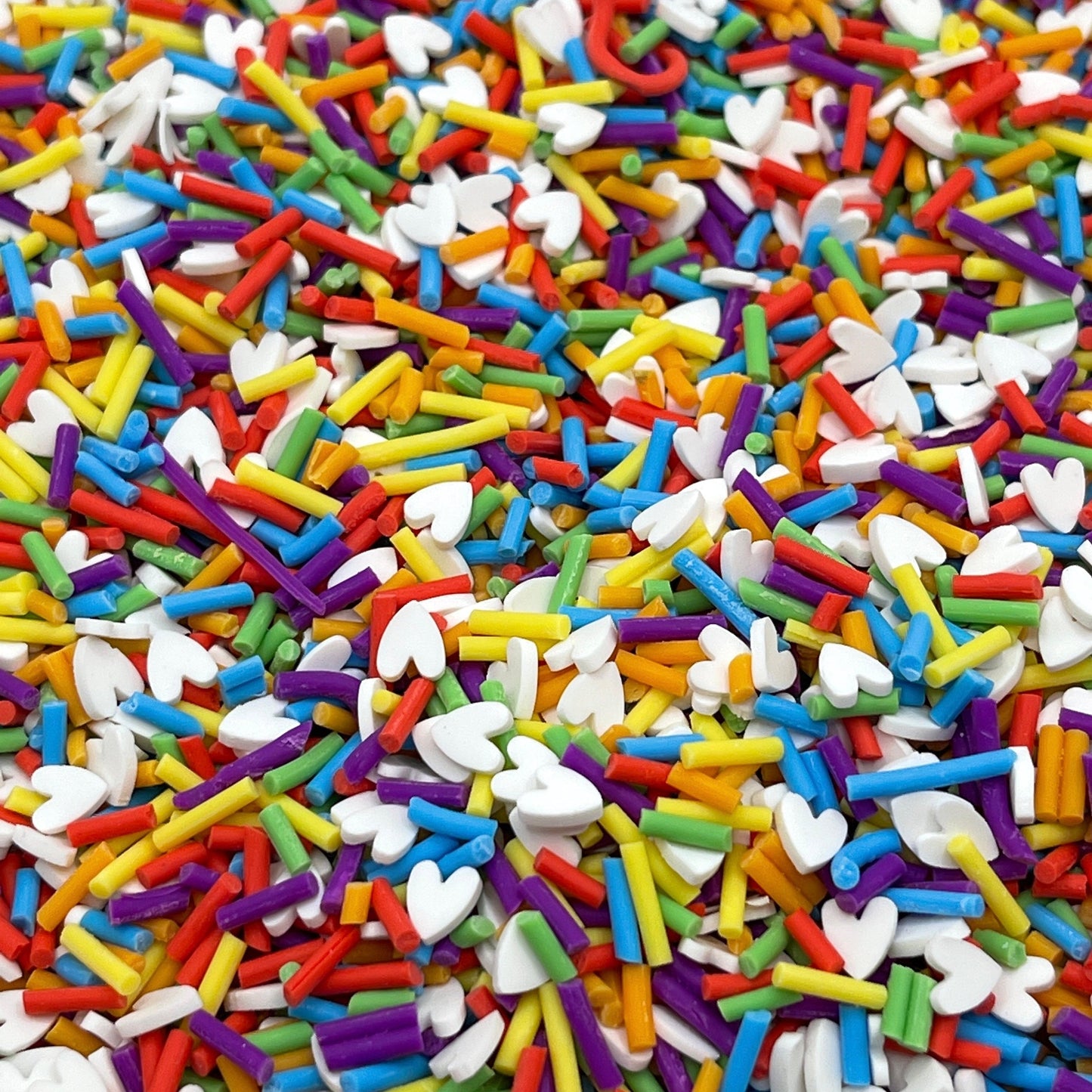 FAKE Rainbow Sprinkles White Hearts Polymer Clay Sprinkle Mix (NOT EDIBLE) D8-18