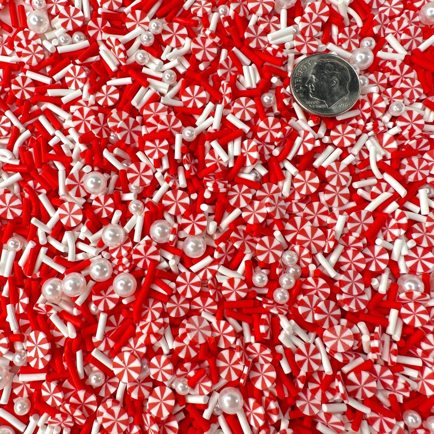 FAKE Red and White Peppermint Themed Polymer Clay Sprinkle (NOT EDIBLE)