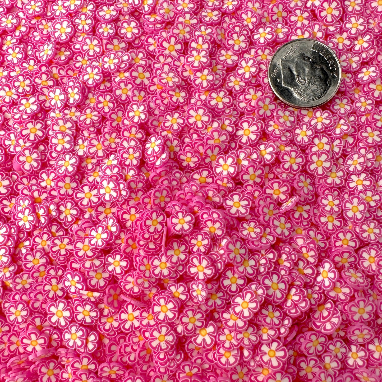 FAKE 5MM Rose Pink Flower, Floral Polymer Clay Sprinkle (NOT EDIBLE) D13-25