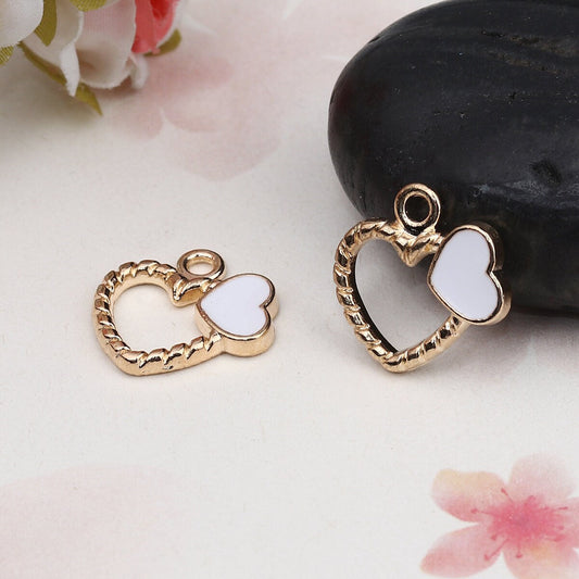 Striped Double Heart Enamel Zinc Alloy Charm (18mm x 18mm, Hole: 2mm)