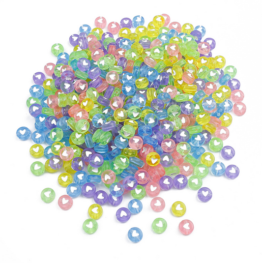 7MM Translucent Heart Acrylic Flat Round Beads