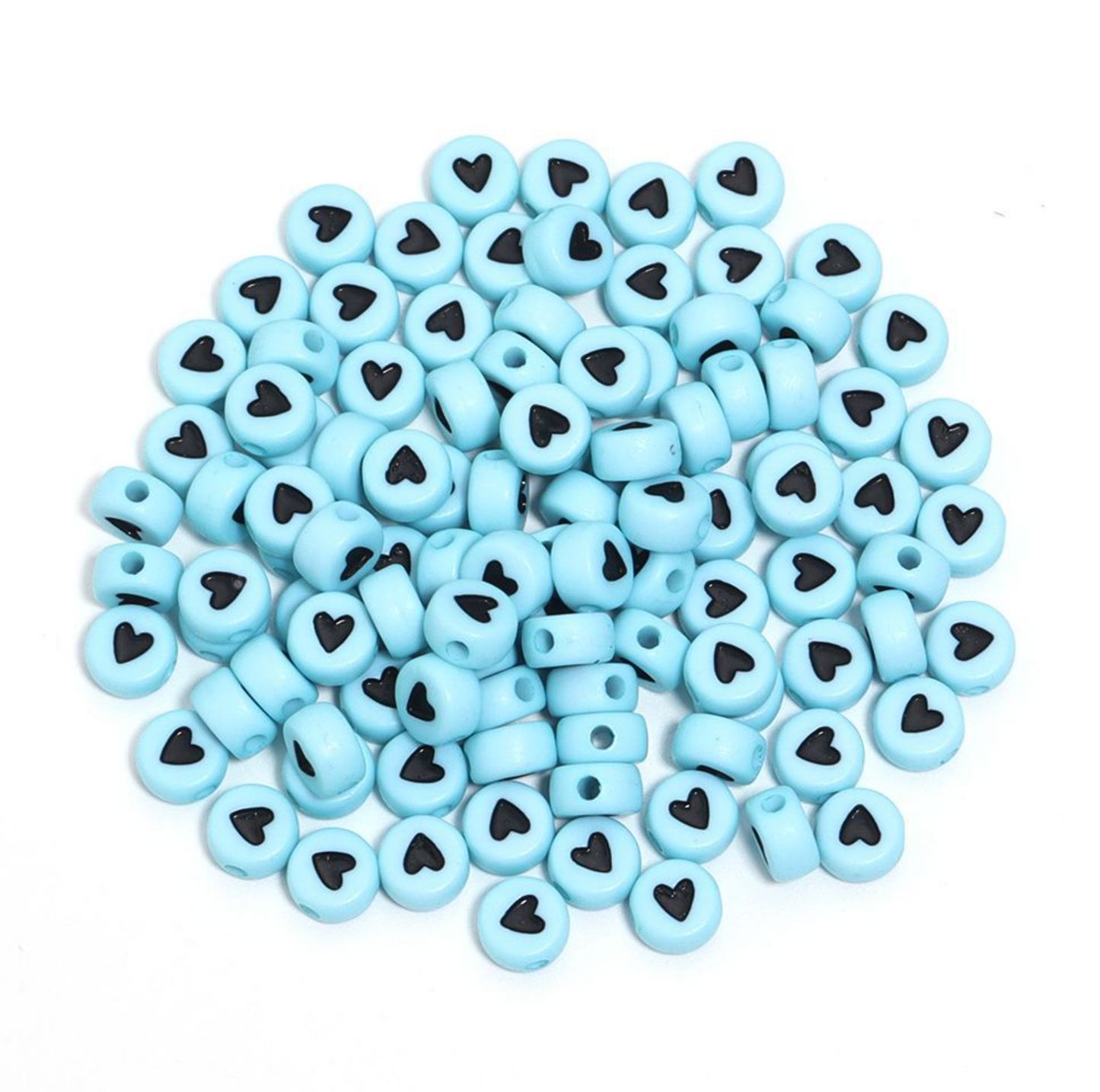 7MM Opaque Bead, Black Heart Acrylic Flat Round Beads