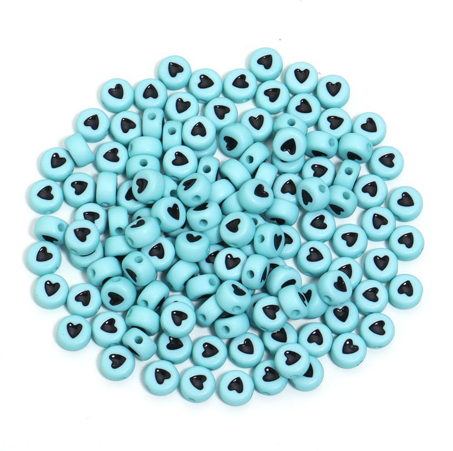 7MM Opaque Bead, Black Heart Acrylic Flat Round Beads