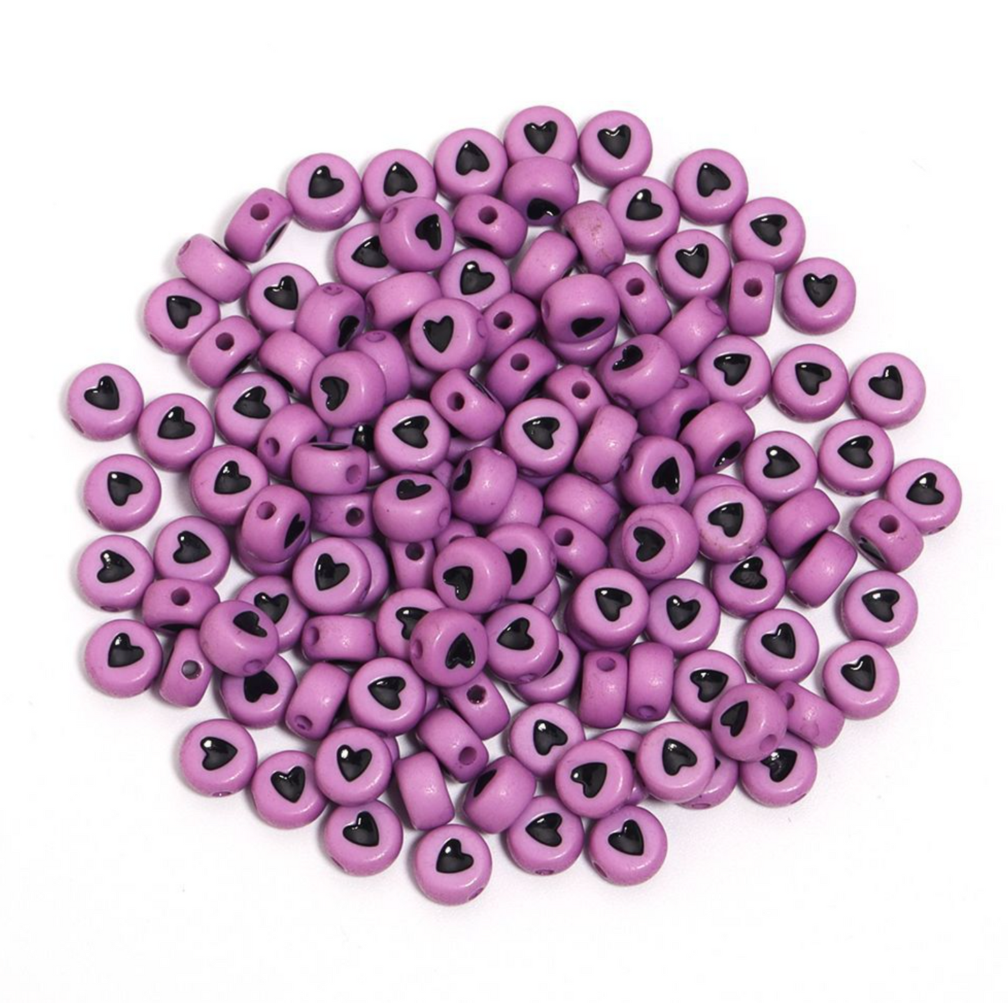 7MM Opaque Bead, Black Heart Acrylic Flat Round Beads