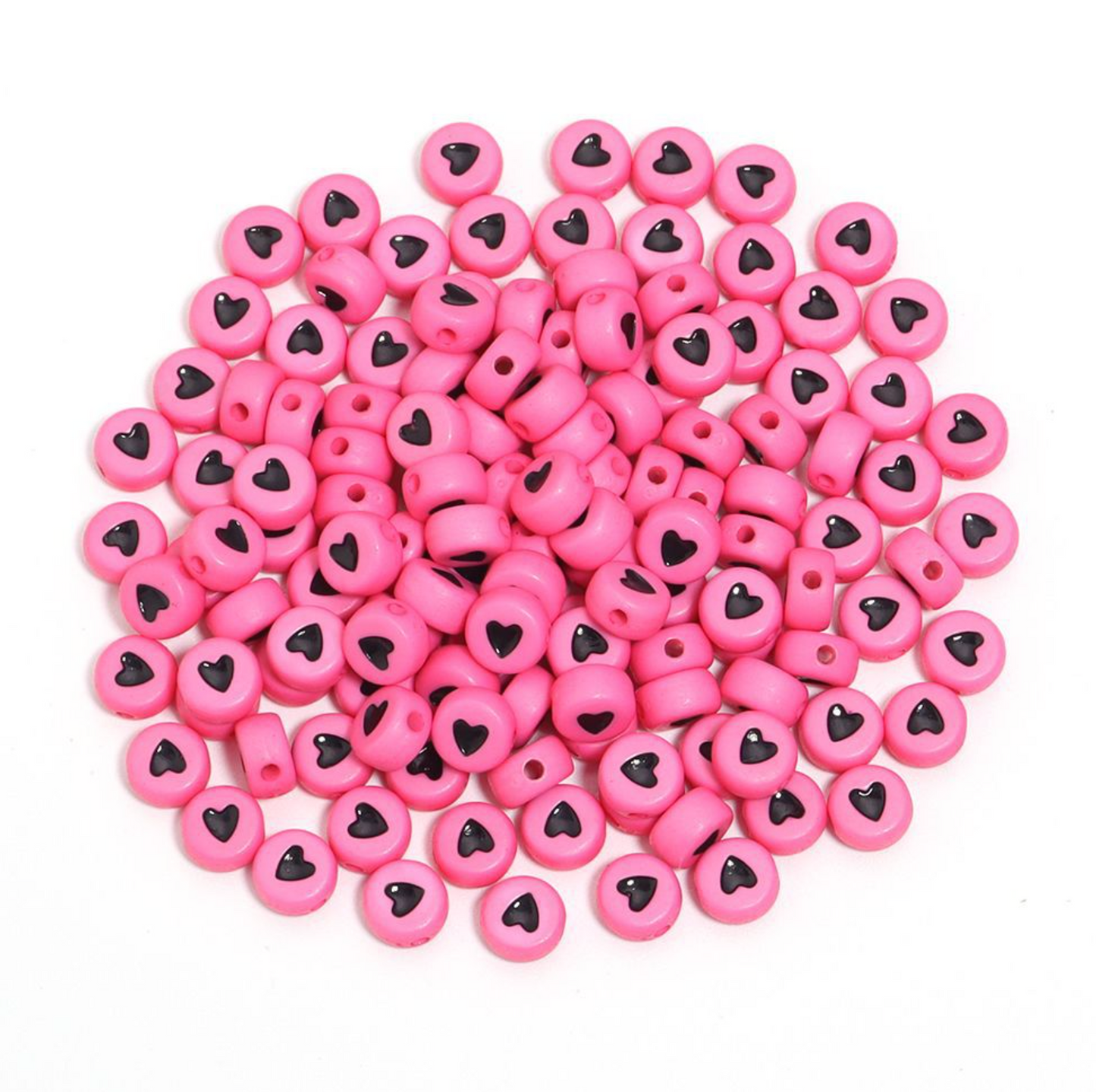 7MM Opaque Bead, Black Heart Acrylic Flat Round Beads