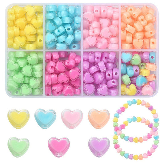 7MM x 8MM Pastel Colored Acrylic Heart Bead Set (240 Beads)