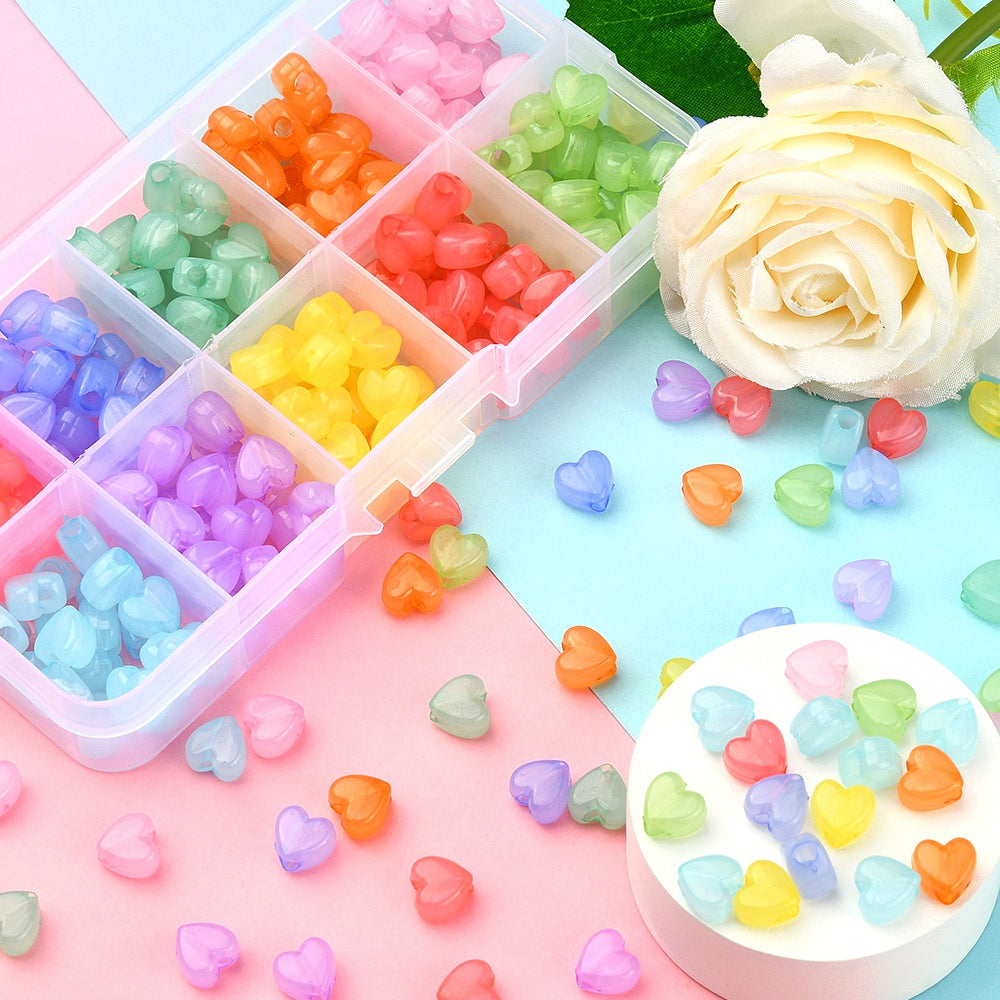 8.5MM x 8MM Pastel Jelly Colored Acrylic Heart Bead Set