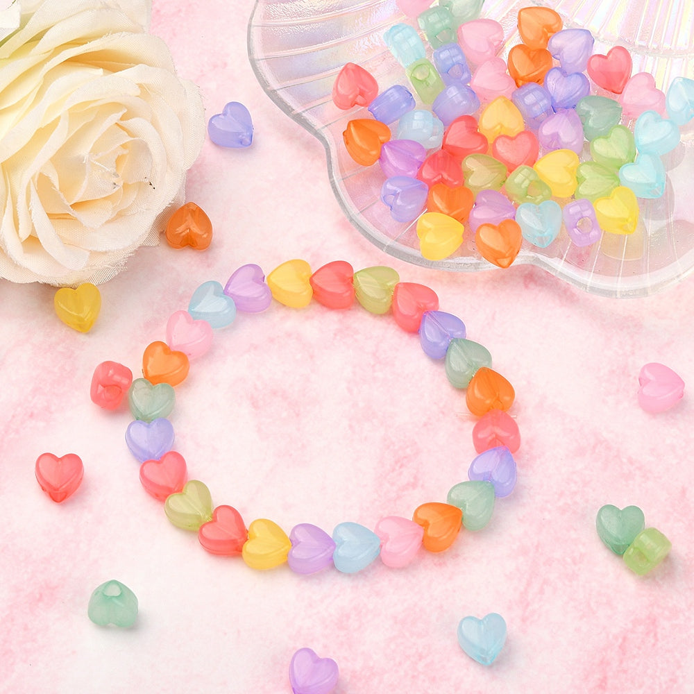 8.5MM x 8MM Pastel Jelly Colored Acrylic Heart Bead Set