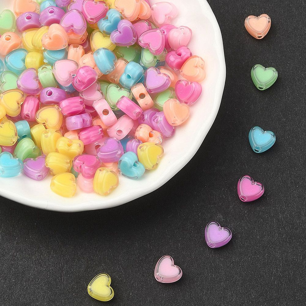 7MM x 8MM Pastel Colored Acrylic Heart Bead Set (240 Beads)