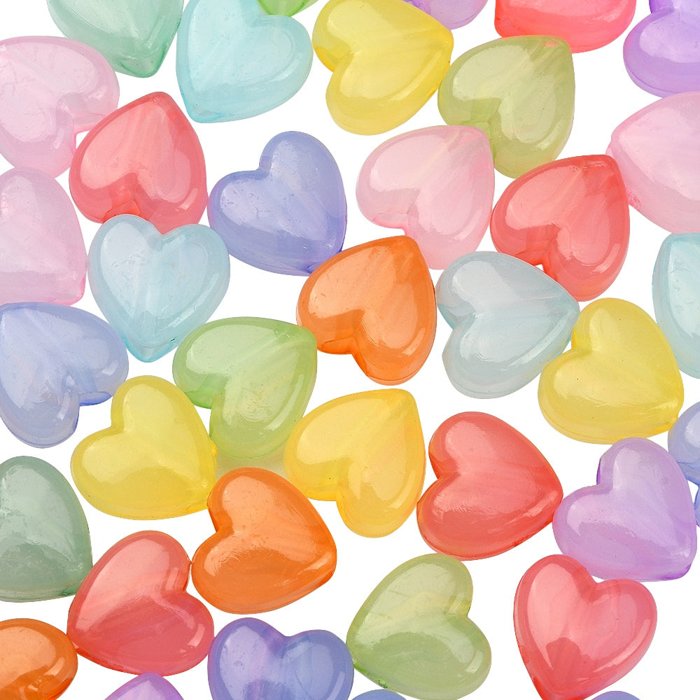 8.5MM x 8MM Pastel Jelly Colored Acrylic Heart Bead Set