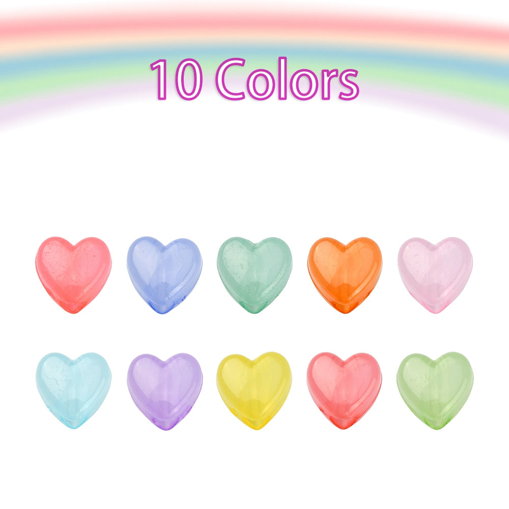 8.5MM x 8MM Pastel Jelly Colored Acrylic Heart Bead Set