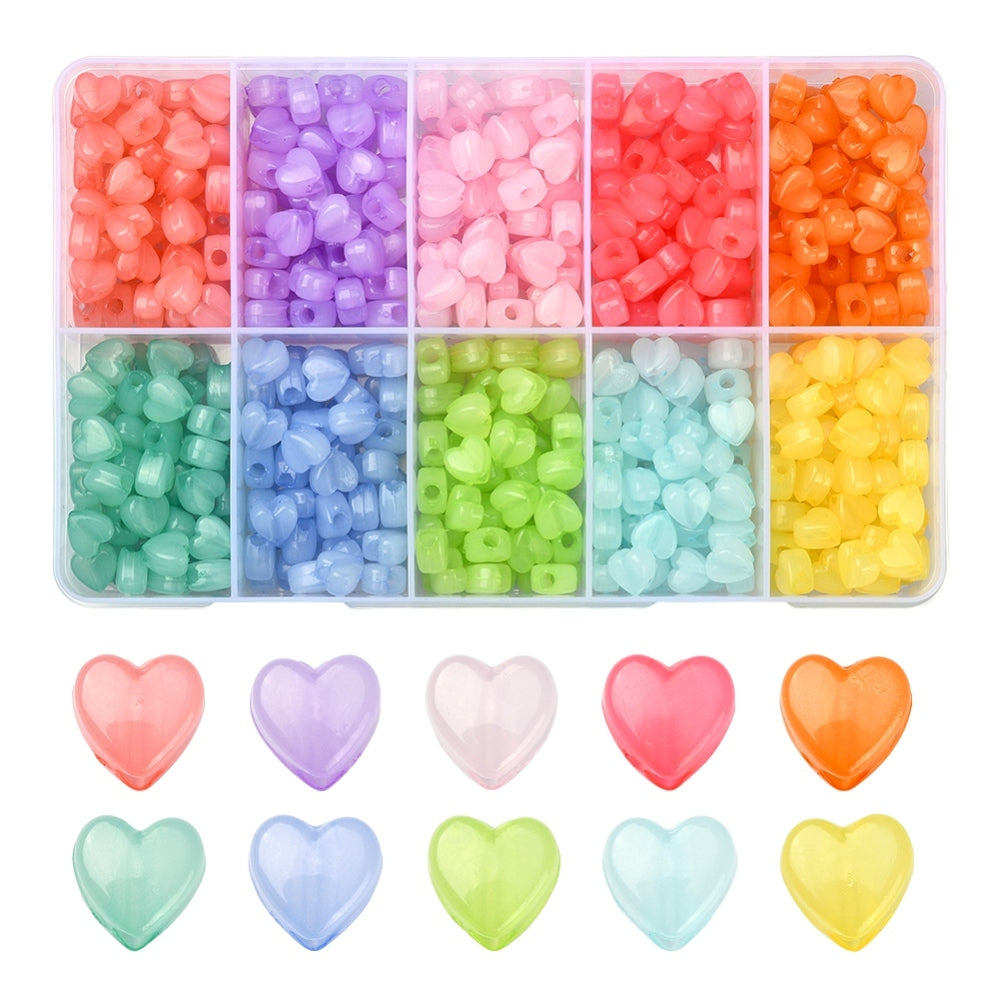 8.5MM x 8MM Pastel Jelly Colored Acrylic Heart Bead Set