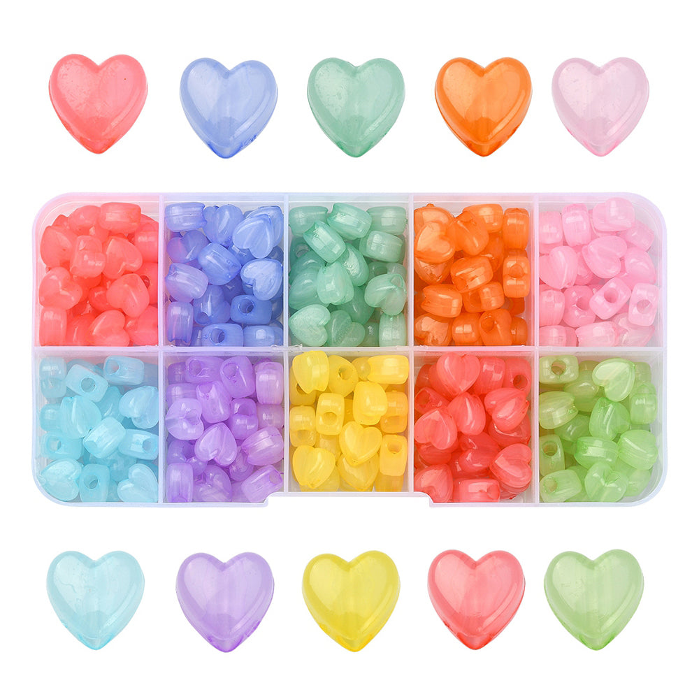 8.5MM x 8MM Pastel Jelly Colored Acrylic Heart Bead Set