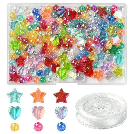 Star, Heart and Round Mixed Acrylic Bead Set with Elastic Thread (200pcs)