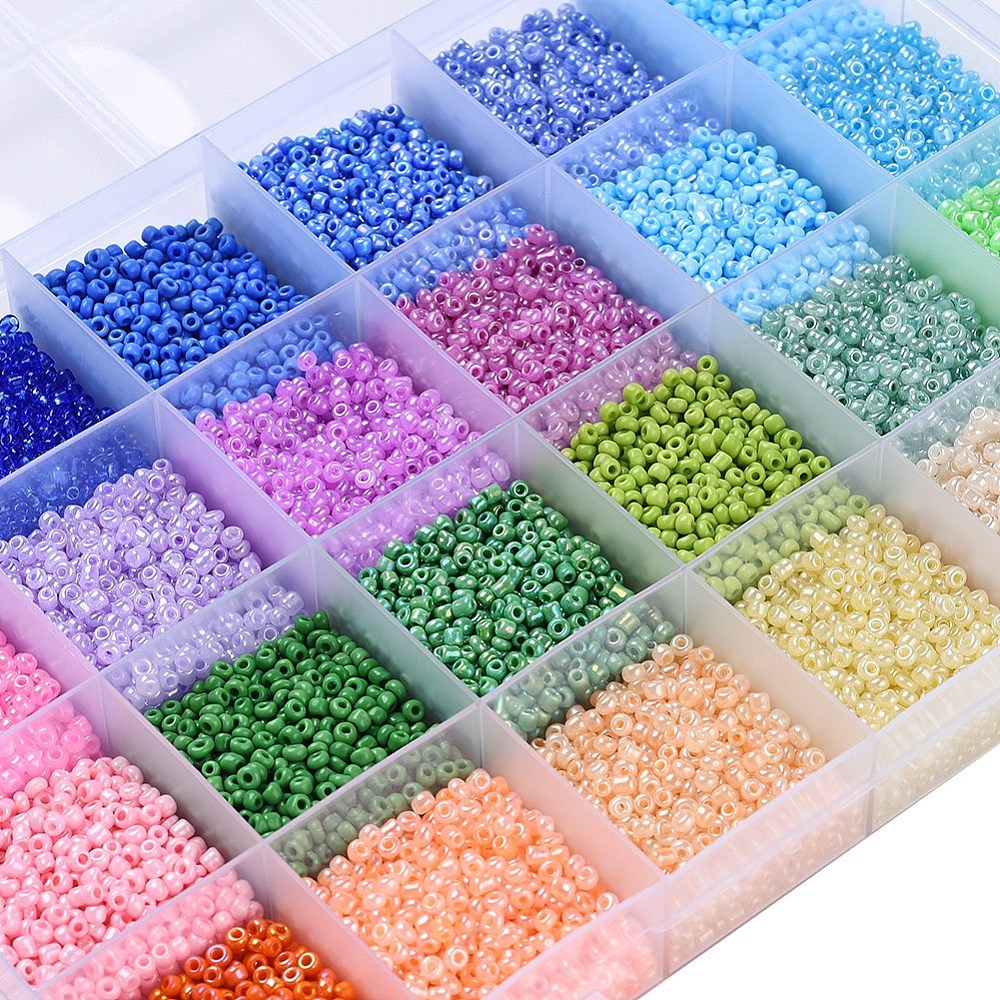 2MM Pastels Round Glass Seed Beads, Tweezer, Elastic Thread, Bracelet Making Kit