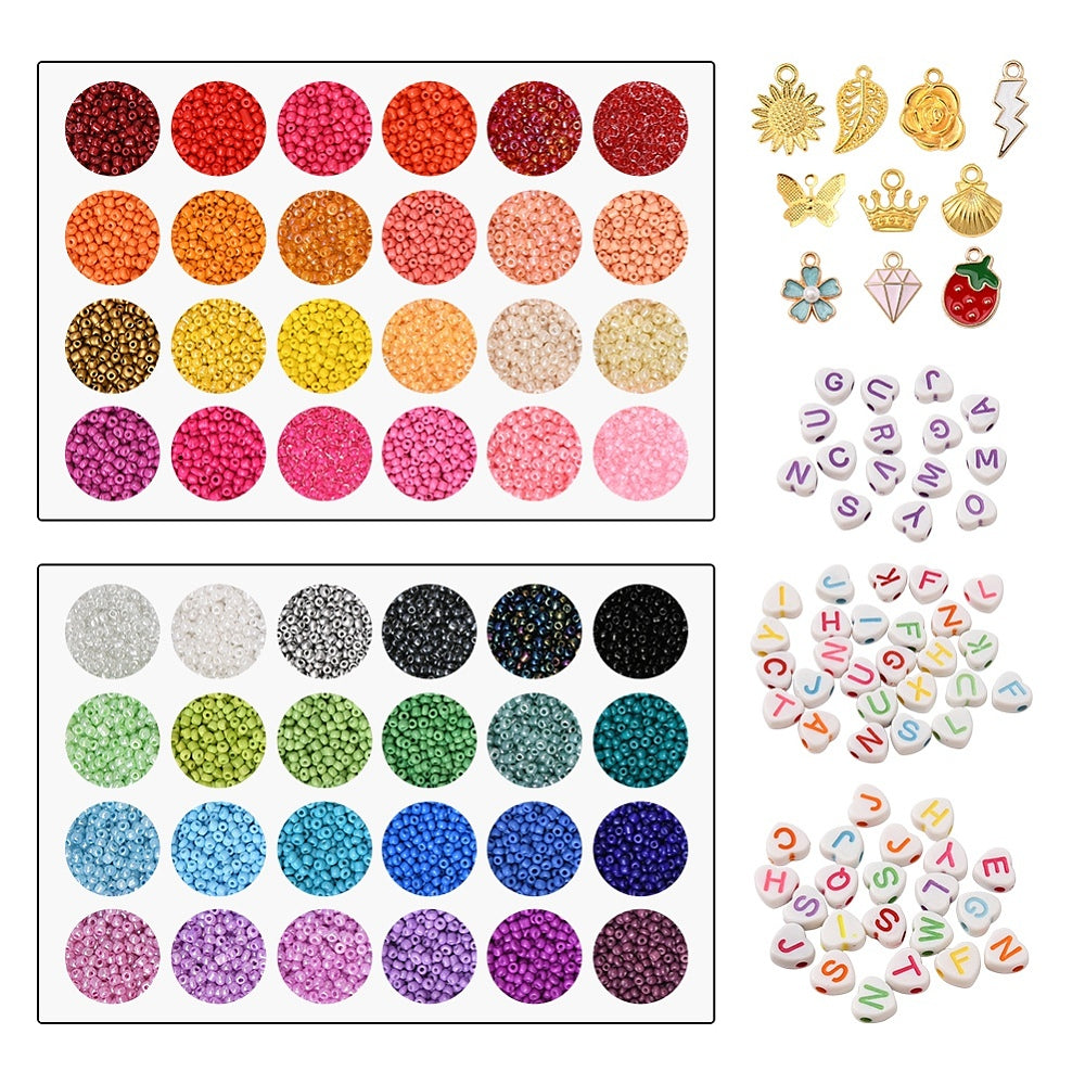 3MM Pastels Round Glass Seed Beads, Tweezer, Elastic Thread, Bracelet Making Kit