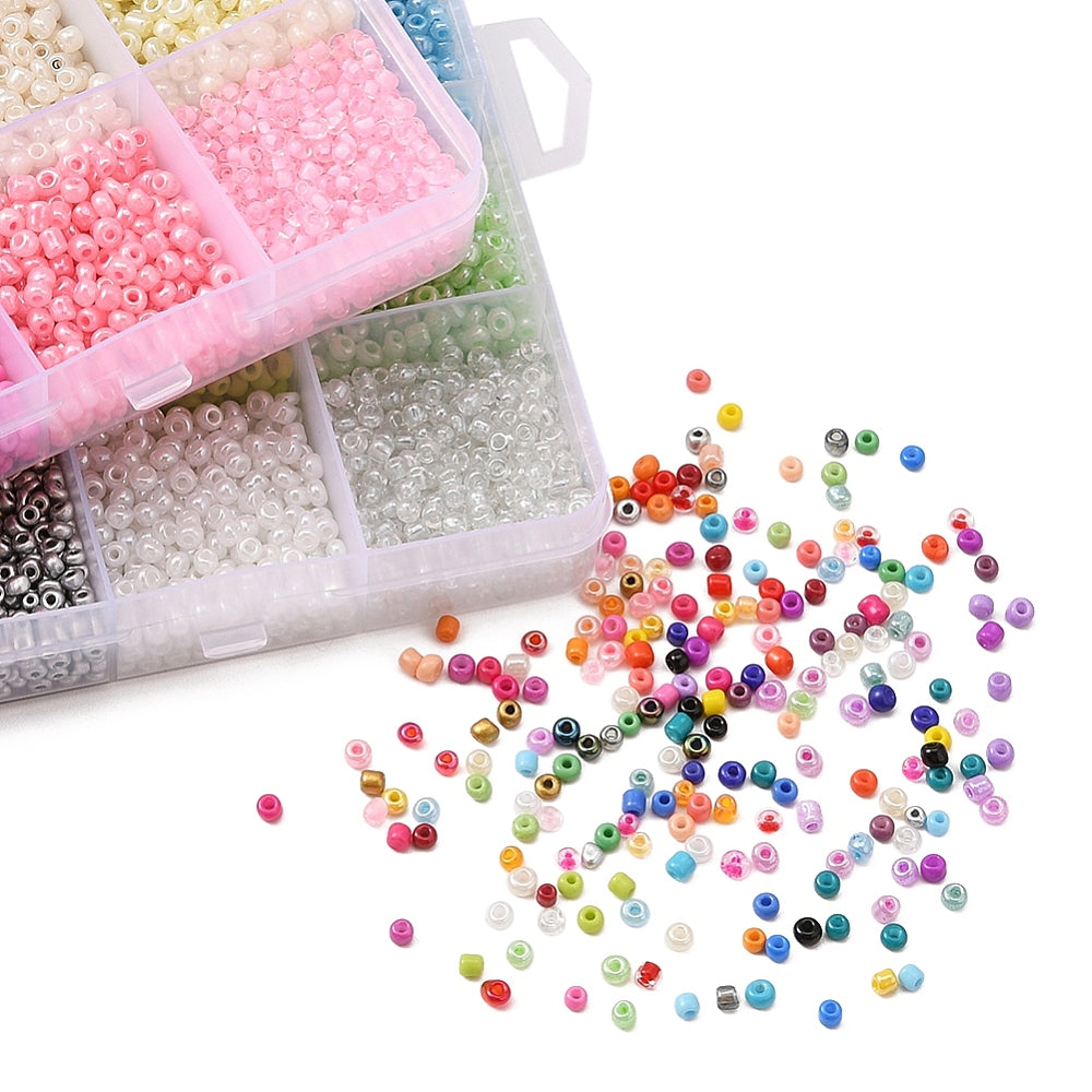 3MM Pastels Round Glass Seed Beads, Tweezer, Elastic Thread, Bracelet Making Kit