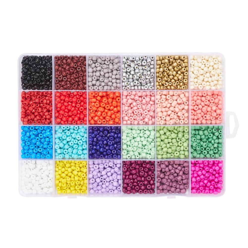 Opaque Solid Round Glass Seed Bead, Tweezer, Elastic Thread, Bracelet Making Kit