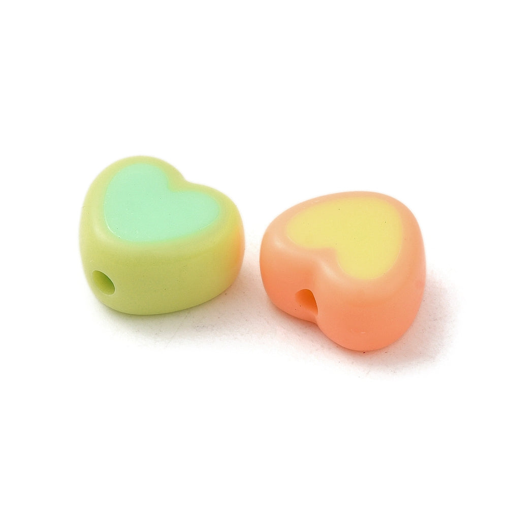 12.5MM Mixed Color with White Acrylic Heart Spacer Beads with Vertical Hole