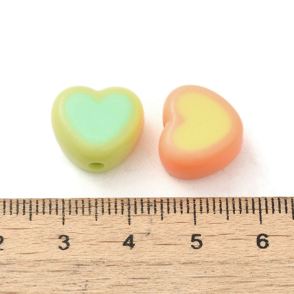 12.5MM Mixed Color with White Acrylic Heart Spacer Beads with Vertical Hole