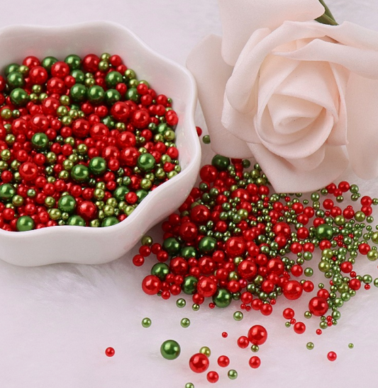 FAKE Mixed No Hole Christmas Red Green Pearls (2.5MM-5MM; NOT EDIBLE) D12-07