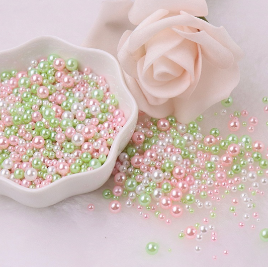 FAKE Mixed No Hole Green Pink Pearls (1.5mm-5mm; NOT EDIBLE) D12-23