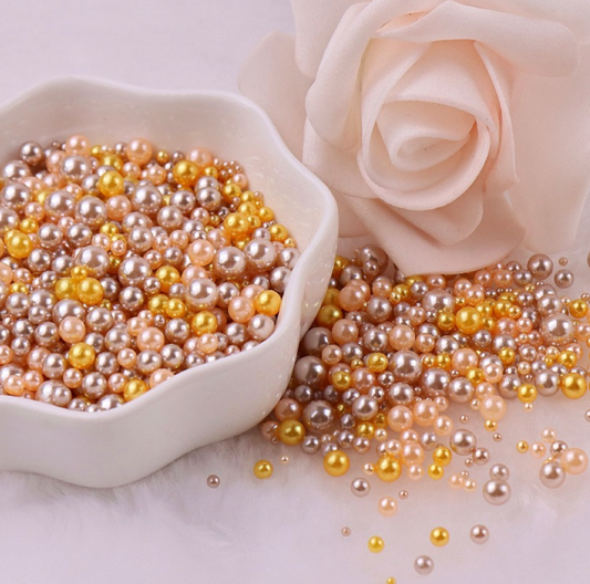 FAKE Mixed No Hole Gold Brown Pearls (1.5mm-5mm; NOT EDIBLE) D12-14