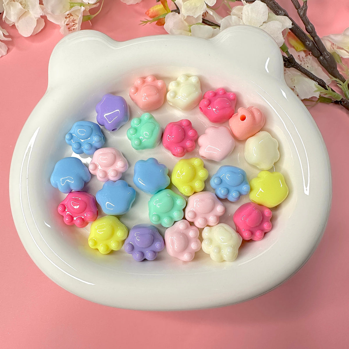 Pastel Kitty Cat Paws Spacer Beads (16mm x 18.5mm)