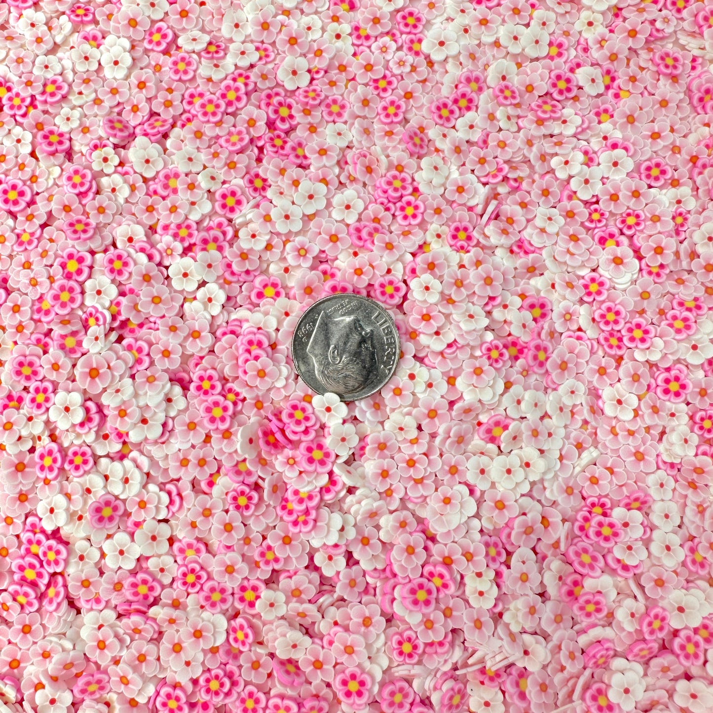 FAKE Romantic Pink White Flower Polymer Clay Sprinkle Mix (NOT EDIBLE) D15-18