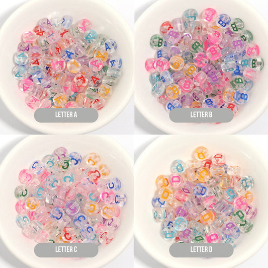 A-Z Alphabet Beads, Transparent Beads with Random Mixed Color Letters (7MM)