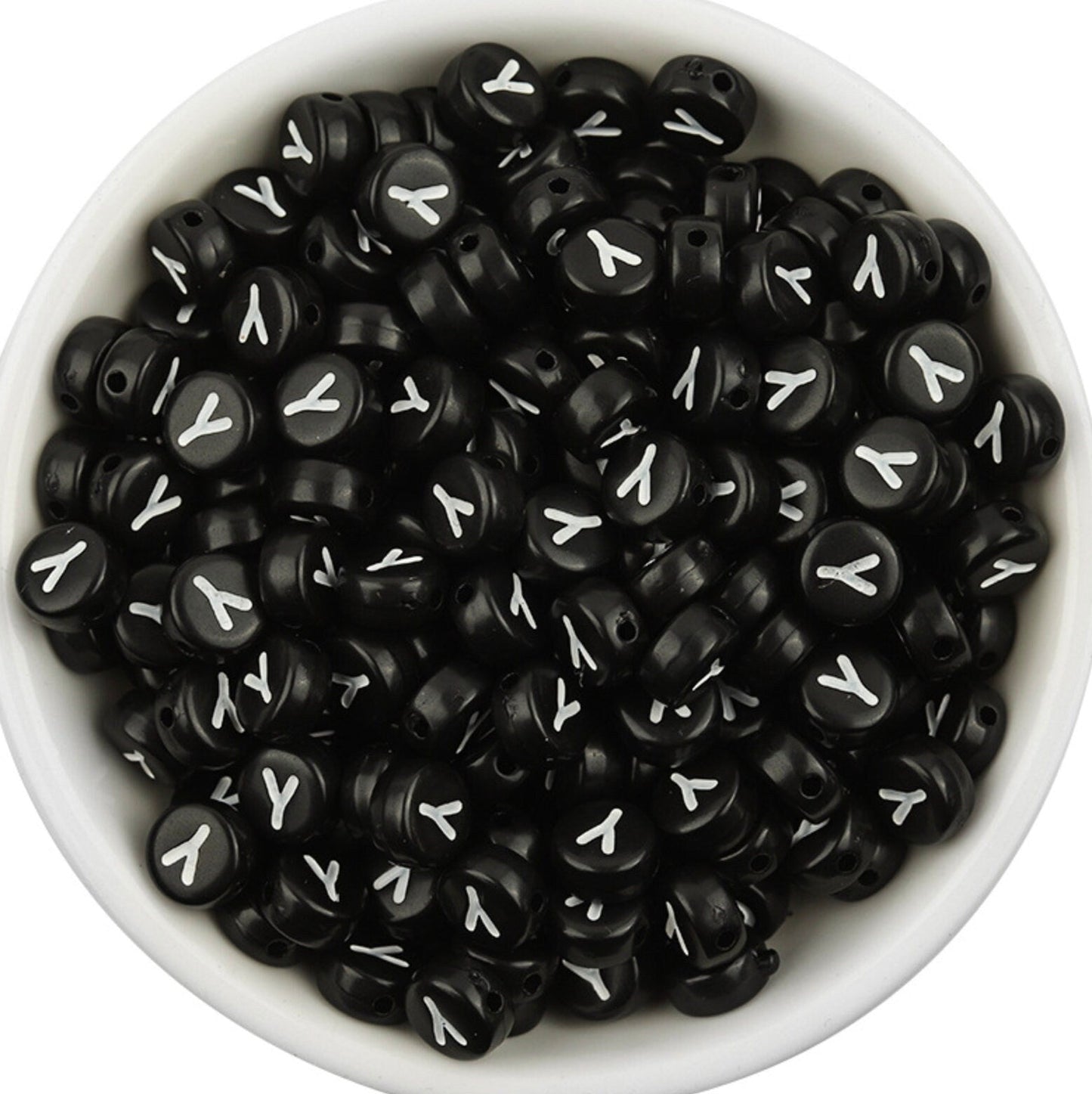 A-Z Alphabet Individual Beads, White Letter Black Bead (7MM)