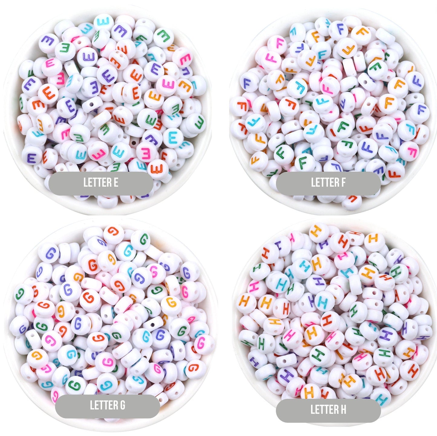 Letter A-Z Alphabet Beads, White beads with Multi Colored Letters (7MM)