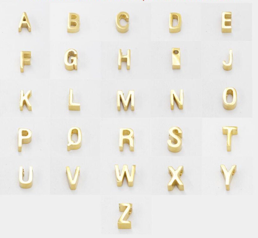 Gold Stainless Steel Individual Letter Charms (8x3mm)