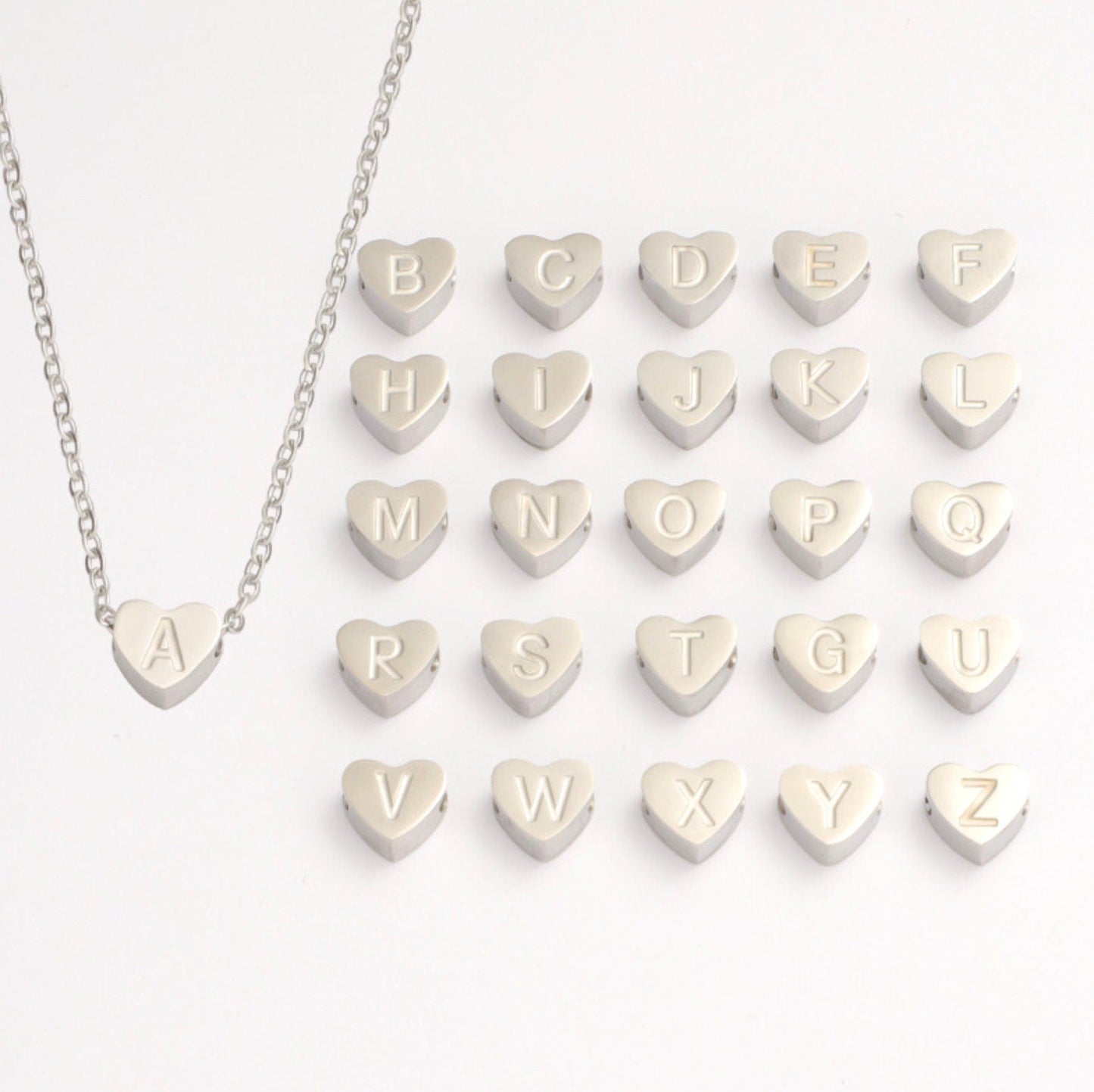 Individual Heart Shaped Titanium Alphabet Letter Charms