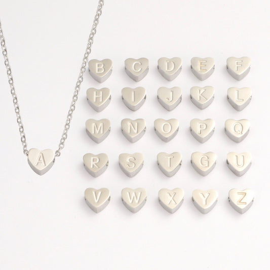 Individual Heart Shaped Titanium Alphabet Letter Charms