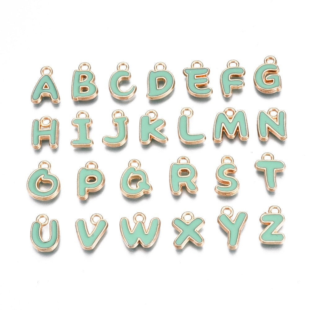 Medium Aquamarine Metal Letter Charms Individual or Set