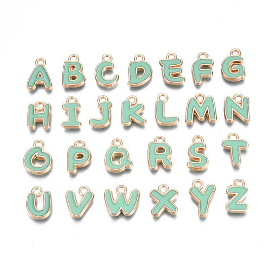 Medium Aquamarine Metal Letter Charms Individual or Set