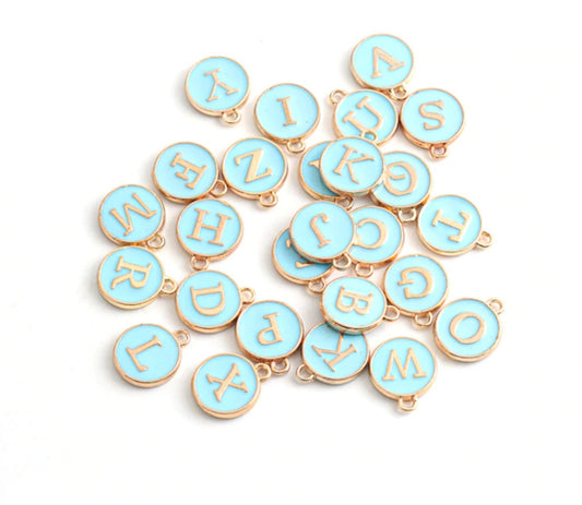 A-Z Individual Light Blue Color Oil Drop Metal letters (12x14mm)